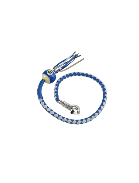 Blue And Silver Hand-Braided Leather Get back Whip with Blue Ball - 36" Length Jimmy Lee Leathers Club Vest