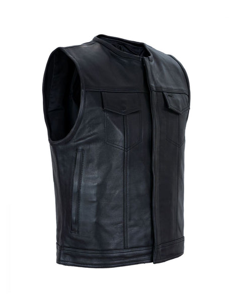 Club Vest Defender CCW Outside access no collar Motorcycle MC vest by Jimmy Lee Jimmy Lee Leathers Club Vest