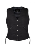 Ladies Black Denim, Side Laces 5 Snap Front Denim Vest by Jimmy Lee Leathers Jimmy Lee Leathers Club Vest