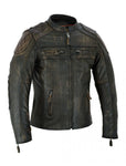 Ladies Retro Brown Premium Naked Cowhide Leather Racer Jacket Conceal Pockets Jimmy Lee Leathers Club Vest