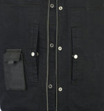 MEN'S BLACK DENIM SINGLE PANEL CCW VEST W/LEATHER TRIM- W/O COLLAR Jimmy Lee Leathers Club Vest