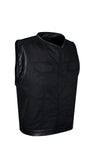 Men's Black Denim Dual CCW Pocket Motorcycle MC Vest Leather Trim by Club Vest Jimmy Lee Leathers Club Vest