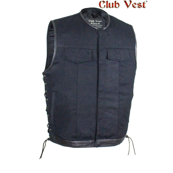 Men's Black Denim Dual Concealed Carry Side Lace Motorcycle MC Vest By Club Vest Jimmy Lee Leathers Club Vest
