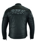 Men's Concealed Carry Leather Motorcycle Jacket with Reflective Skulls by Jimmy Lee Jimmy Lee Leathers Club Vest