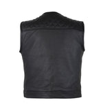 Men's Zippered 1/2" Collar Motorcycle Club Vest with Diamond Padded Shoulder Conceal Carry Pockets Jimmy Lee Leathers Club Vest