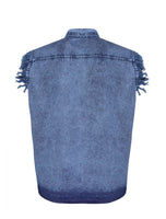 Mens Biker Cuttoff Cotton Shirt Stonewash Royal Blue Jimmy Lee Leathers Club Vest