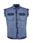 Mens Biker Cuttoff Cotton Shirt Stonewash Royal Blue Jimmy Lee Leathers Club Vest