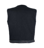 Mens Black Denim Biker Vest With Leather Trims & Front Zipper by Jimmy Lee Leathers Jimmy Lee Leathers Club Vest