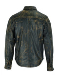 Mens Distressed Brown Leather Motorcycle Shirt with Concealed Carry Jimmy Lee Leathers Club Vest