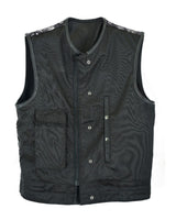 Mens Motorcycle Club Vest Black Paisley Liner, Front Zipper White Stitching by Jimmy Lee Jimmy Lee Leathers Club Vest
