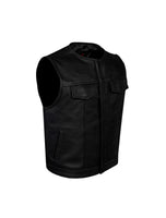 Mens Motorcycle Collarless CLUB VEST with Black Liner & Zipper Front Closure Jimmy Lee Leathers Club Vest