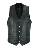 Mens Plain Black Leather Vest, Front & Inside Pockets by Jimmy Lee Leathers Jimmy Lee Leathers Club Vest