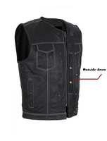 Mens Premium Leather Motorcycle Club Vest Double White Thread No Collar by Jimmy Lee Jimmy Lee Leathers Club Vest