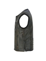Mens Retro Brown Premium Naked Leather Vest Padded Shoulders, Side Zippers for Comfort Fit Jimmy Lee Leathers Club Vest
