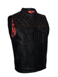 Motorcycle Club Vest Naked Cowhide Leather Red Stitching Diamond Pattern on Shoulder by Jimmy Lee Jimmy Lee Leathers Club Vest