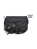 Premium Large Motorcycle Sissy bar Tour Bag with Studs and dual side door access Jimmy Lee Leathers Club Vest
