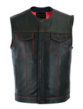 Riders Triple Red Thread Club Vest, Concealed Gun Pockets, Red Lining by Jimmy Lee Leathers Jimmy Lee Leathers Club Vest