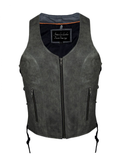 Women Grey Zipper Front Vest Side Laces, CCW Premium Cowhide by Jimmy Lee Leathers Jimmy Lee Leathers Club Vest