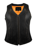 Women Zipper Distressed Naked Cowhide Vest with Laces Gather Sides by Jimmy Lee Leathers Jimmy Lee Leathers Club Vest