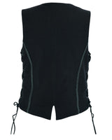 Women's Black Denim CCW Motorcycle Vest w/ Black Leather Braiding by Jimmy Lee Leathers Jimmy Lee Leathers Club Vest