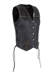 Womens Distressed Brown Naked Cowhide Leather Vest by Jimmy Lee Leathers Jimmy Lee Leathers Club Vest